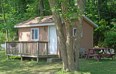 Rental cabin exterior at Pine Crest Campground